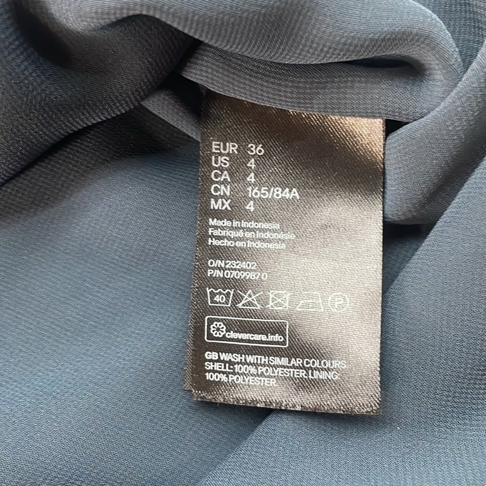H&M Dress Size 4 Blue Long Sleeve Belted V-Neck Mini Lightweight - Picture 9 of 11